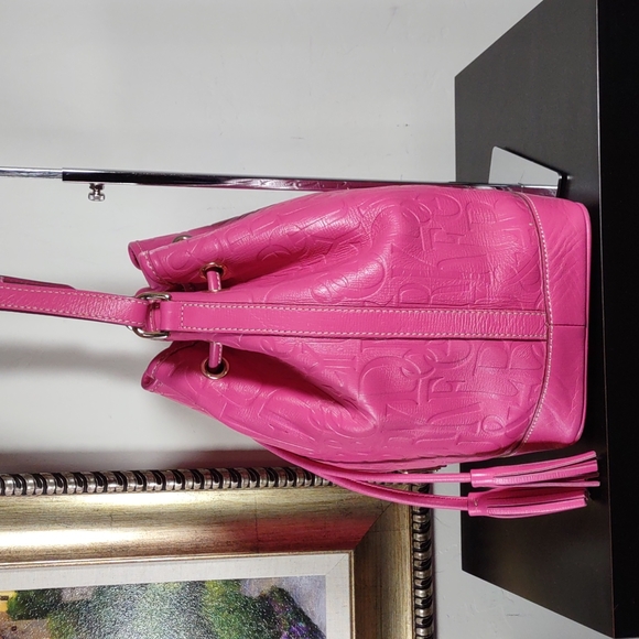 Dooney & Bourke Leather Embossed Monogram  Drawstring Bucket Bag - Picture 3 of 11